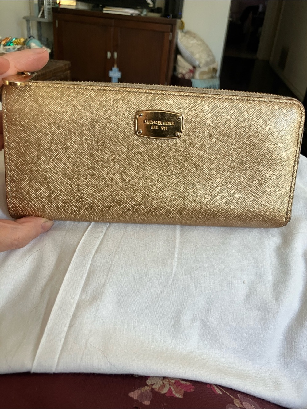 Michael Kors Metallic Gold Saffiano Zip Wallet